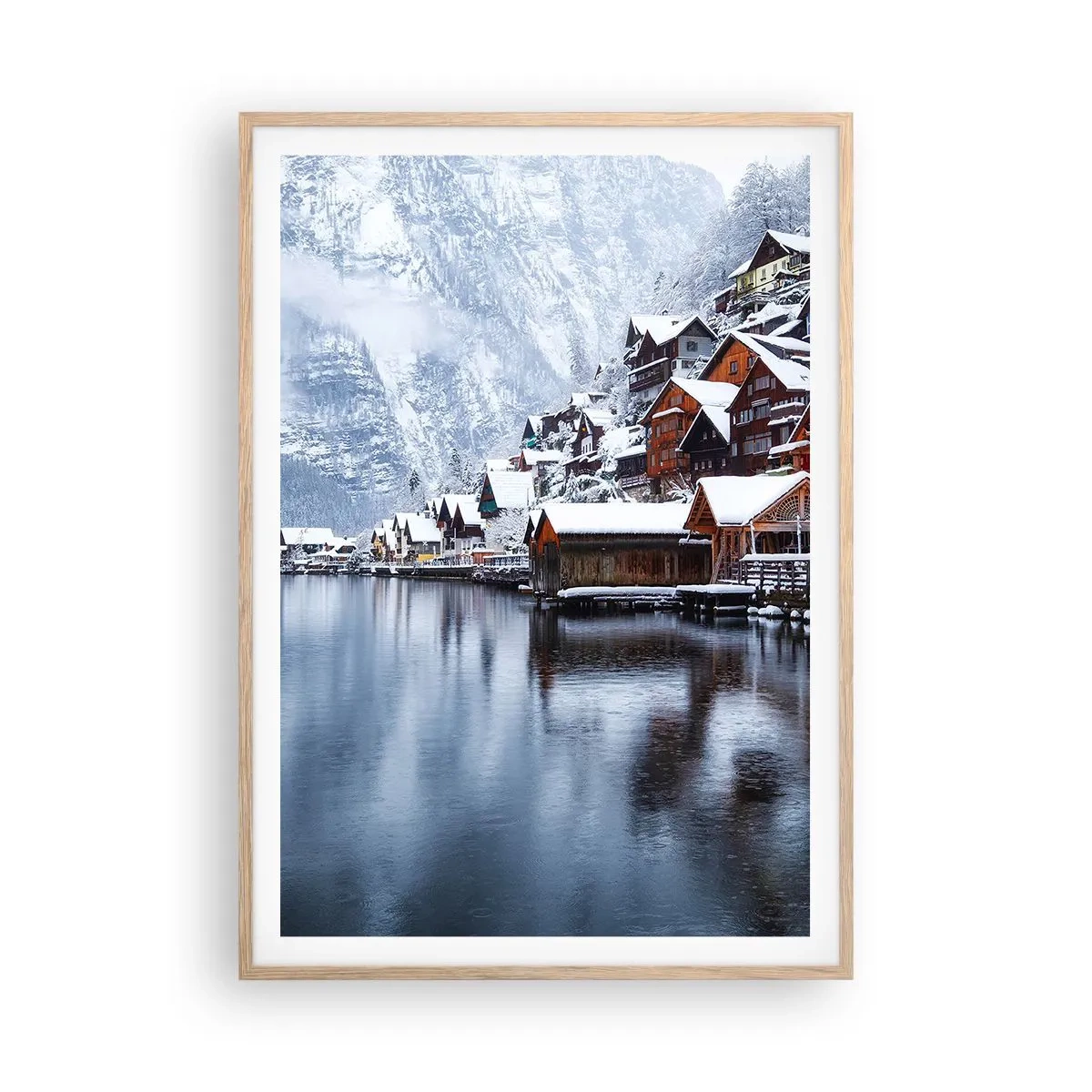 Poszter világos tölgy keretben - Téli díszben - 70x100 cm