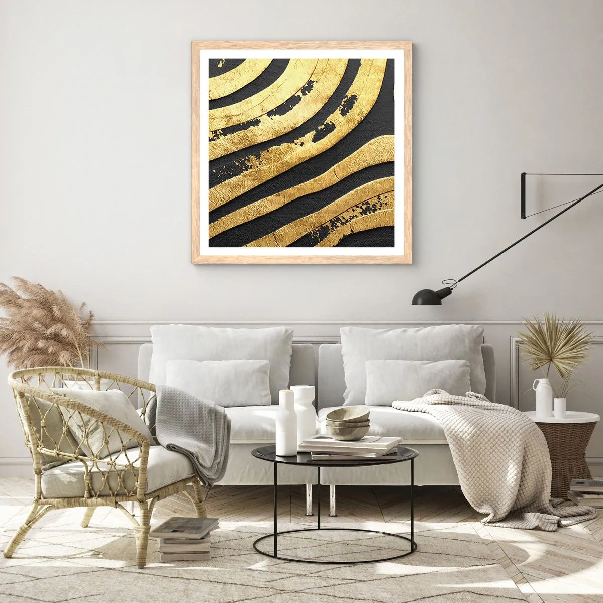 Poszter világos tölgy keretben - Minden folyik - 40x40 cm