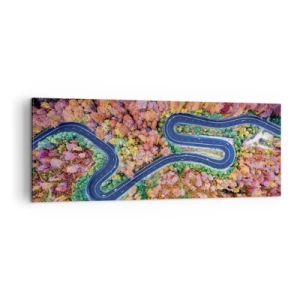 Vászonkép - Kanyargós út az erdőn keresztül - 140x50 cm