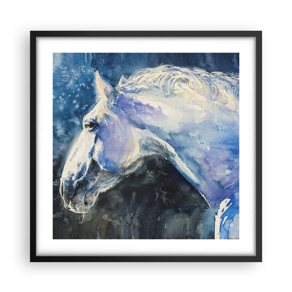 Poszter fehér keretben - Portré kék fényben - 50x50 cm