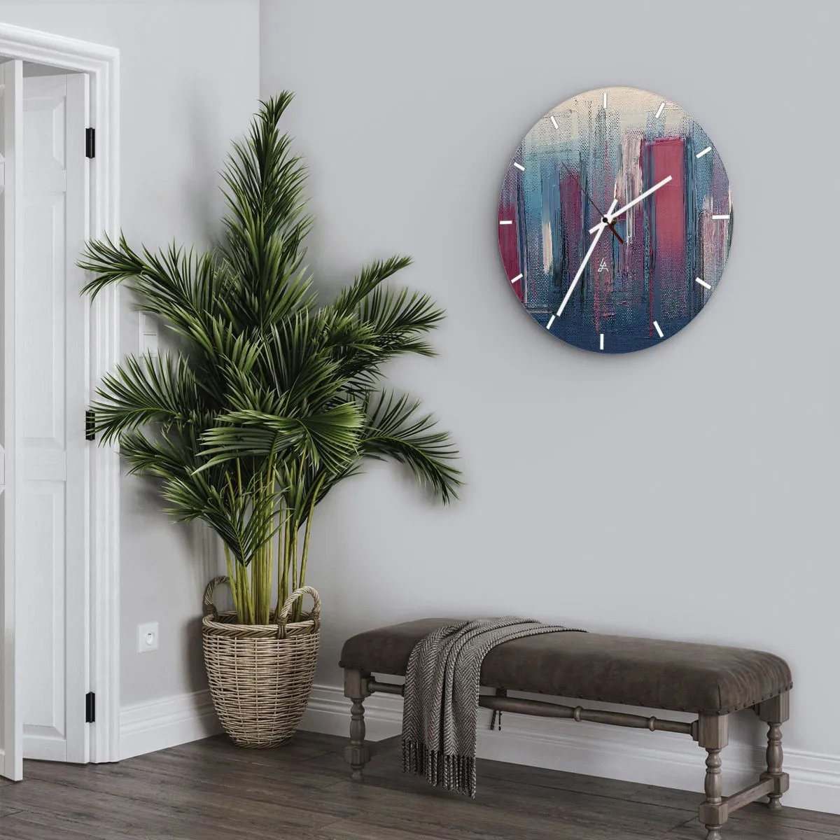 Falióra, Óra - Függőleges kompozíció kék és piros színekben - 40x40 cm