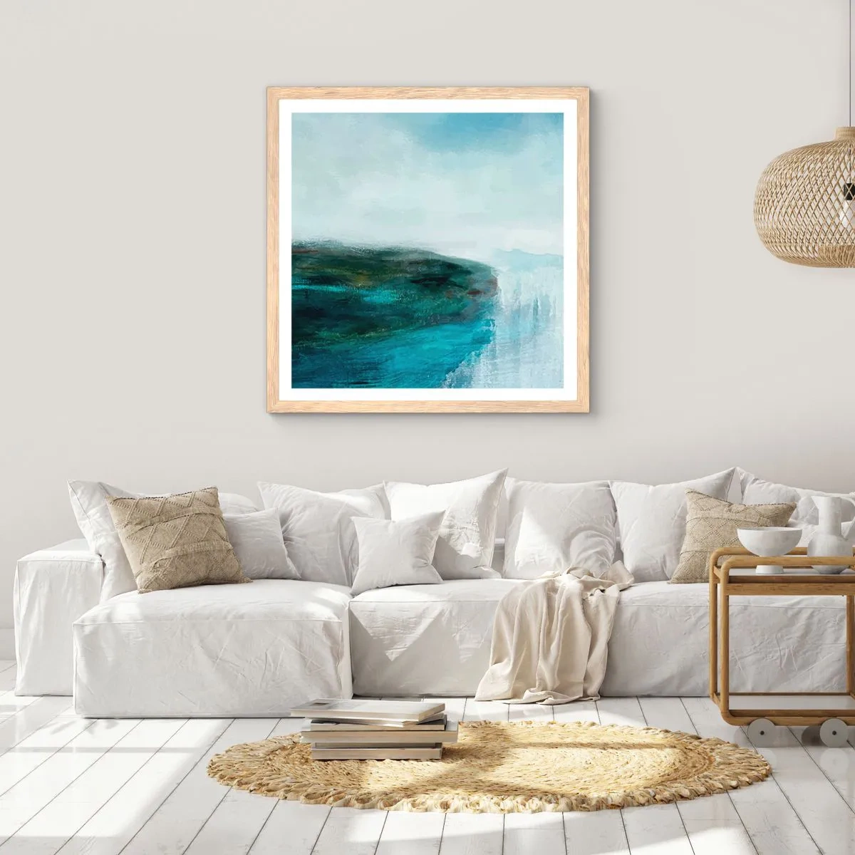 Poszter világos tölgy keretben - Tengeri absztrakció - 30x30 cm