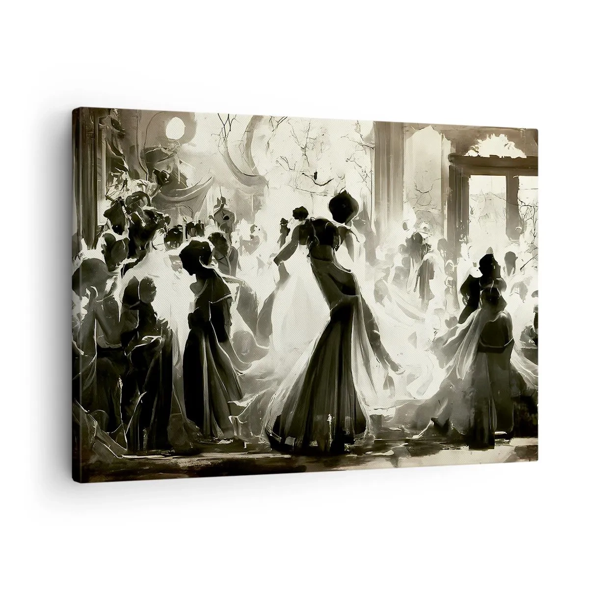 Vászonkép - Retro stílusú labda fekete-fehérben - 70x50cm - Nagy álarcosbál - Modern fali dekoráció nappalihoz és hálószobához ARTTOR
