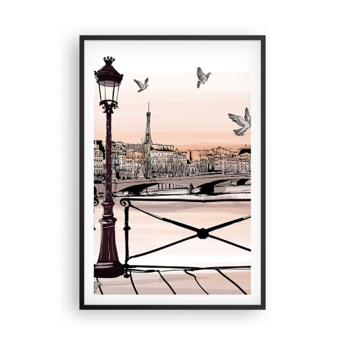 Poszter fehér keretben - Párizs háztetői fölött - 61x91 cm
