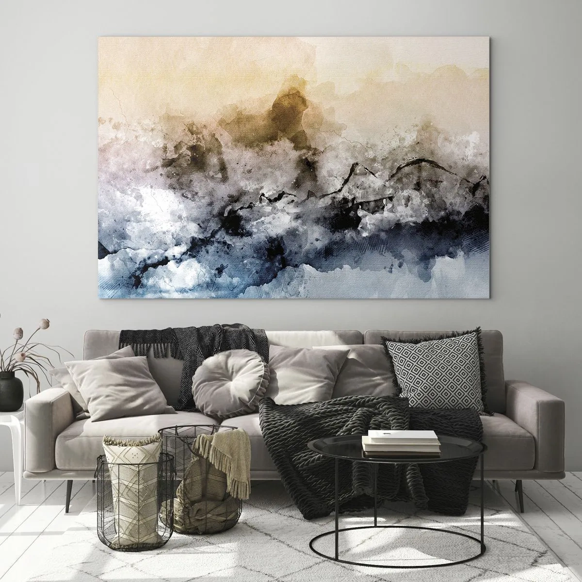 Üveg kép - Absztrakt táj pasztell árnyalatokban köddel - 70x50cm - Ködfelhőbe fulladt - Modern fali dekoráció nappalihoz és hálószobához ARTTOR