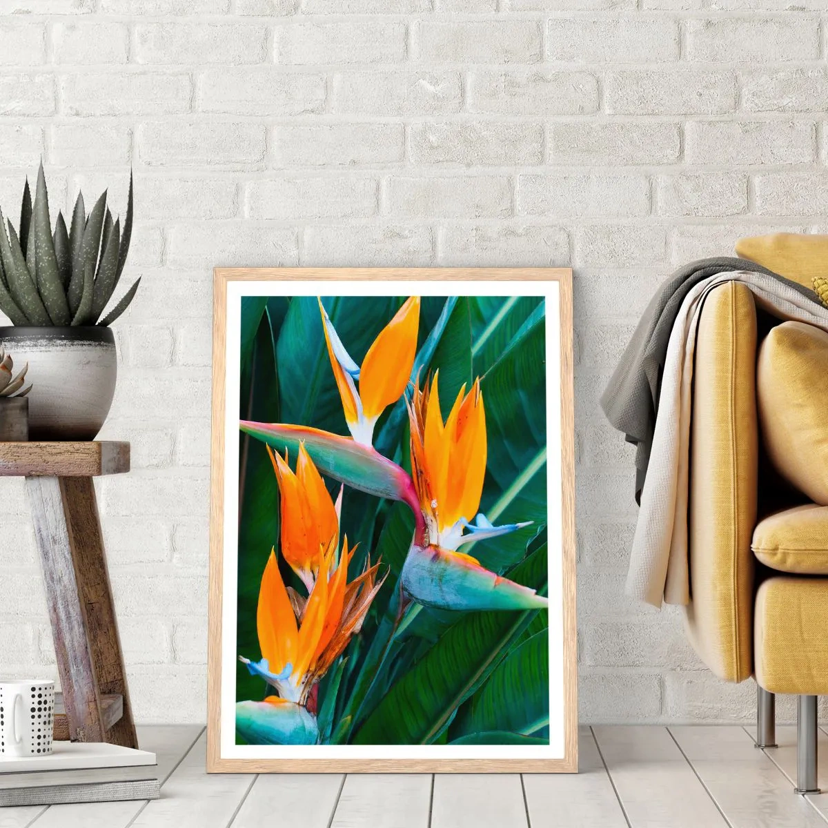 Poszter világos tölgy keretben - Virág vagy madár? - 70x100 cm