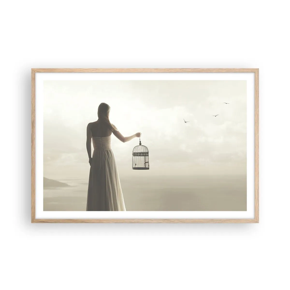 Poszter világos tölgy keretben - Légy szabad - 91x61 cm