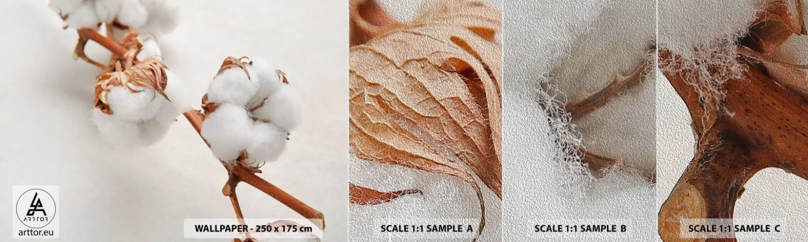 Fotótapéta Minta Premium Sand - Csak ölelkezni - Pamut Virág, Virág, Cotton Twig - 100x30 cm