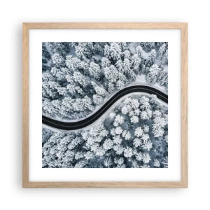 Poszter világos tölgy keretben - A téli erdőn - 40x40 cm