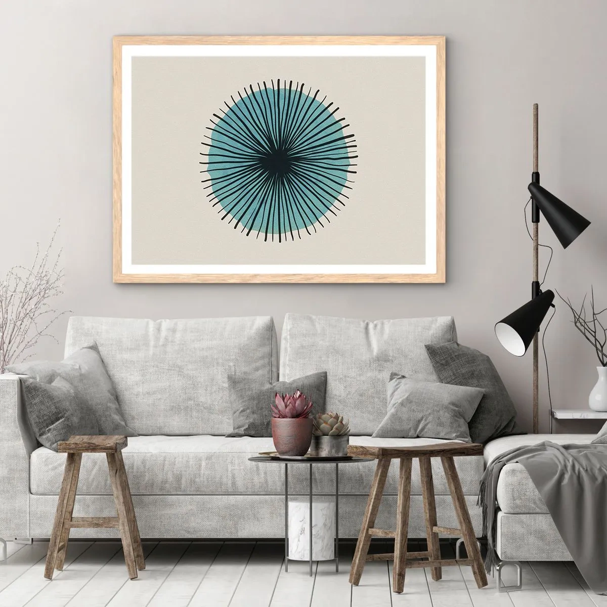 Poszter világos tölgy keretben - Ragyogóan a kékben - 100x70 cm