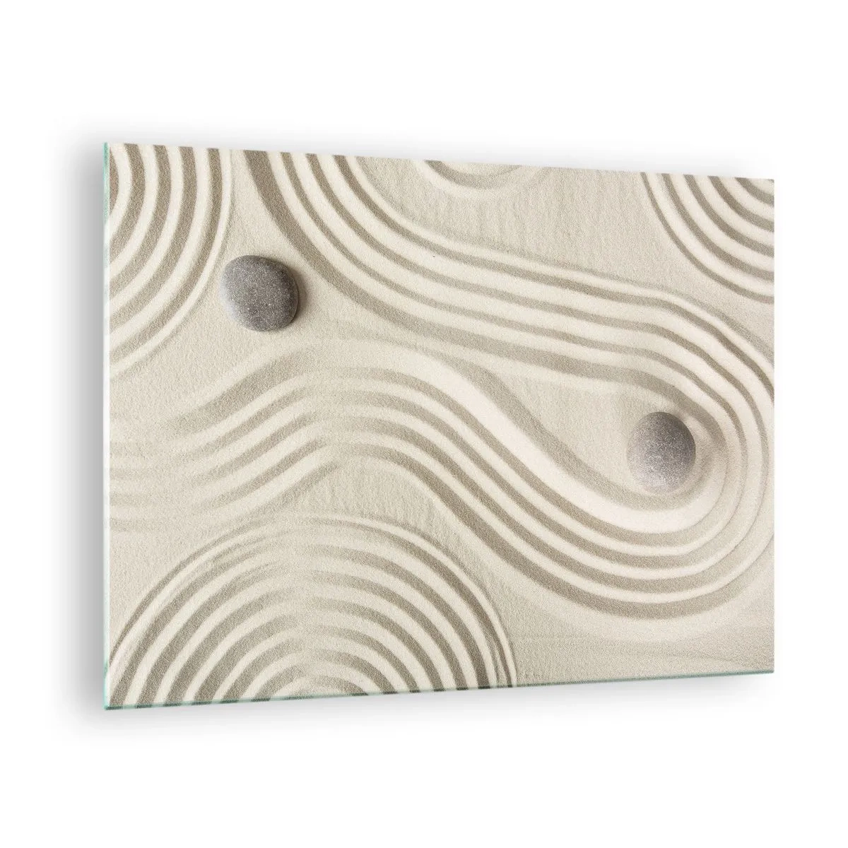 Üveg kép - Minimalista homok kövekkel és geometrikus mintákkal - 70x50cm - A meleg érintése - Modern fali dekoráció nappalihoz és hálószobához ARTTOR