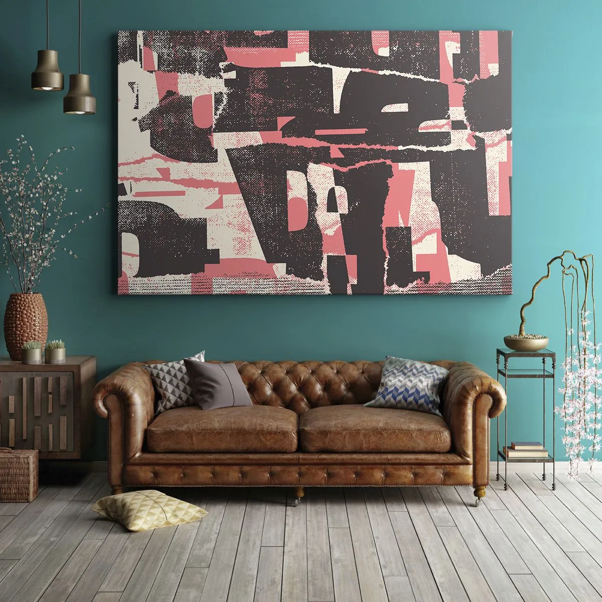 Vászonkép - Egy absztrakt kompozíció rózsaszín és barna árnyalatokban. - 70x50cm - Minden nyüzsgés és nyüzsgés - Modern fali dekoráció nappalihoz és hálószobához ARTTOR