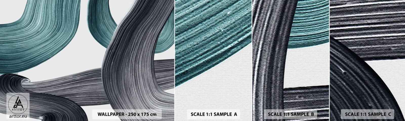 Fotótapéta Minta Standard Eco - Smaragdzöld és fekete nyomok - Festék, Kefe, Minimalizmus - 100x30 cm