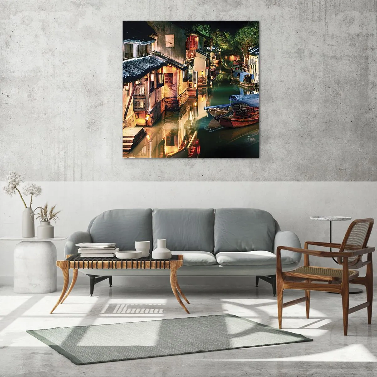 Üveg kép - Este egy kínai utcán - 70x70 cm