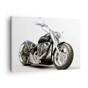 Vászonkép - Stílusos fekete motorkerékpár fehér alapon - 70x50cm - Erő a karakterrel - Modern fali dekoráció nappalihoz és hálószobához ARTTOR