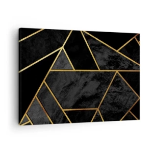 Vászonkép - Geometrikus arany minta fekete alapon - 70x50cm - Sötétség és ragyogás - Modern fali dekoráció nappalihoz és hálószobához ARTTOR