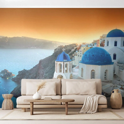 Fotótapéta Premium Sand - Santorini – rásimulva a sziklákra - Tájkép, Görögország, Santorini - 250x175 cm