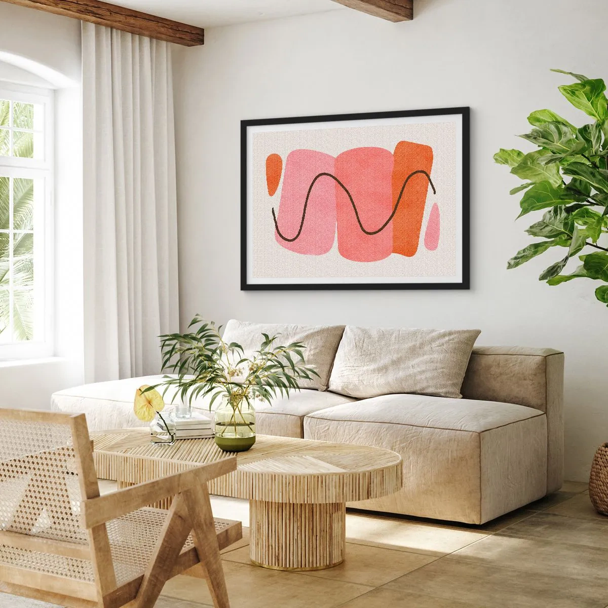 Poszter fehér keretben - Formák szelíd mozgása - 70x50 cm