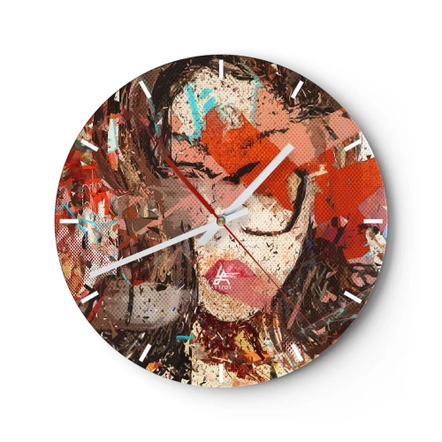 Falióra, Óra - Egy nő absztrakt portréja intenzív színekkel - 30x30cm - Senki sem tudja, hogy milyen vagy valójában - Modern fali dekoráció nappalihoz, konyhához és hálószobához ARTTOR