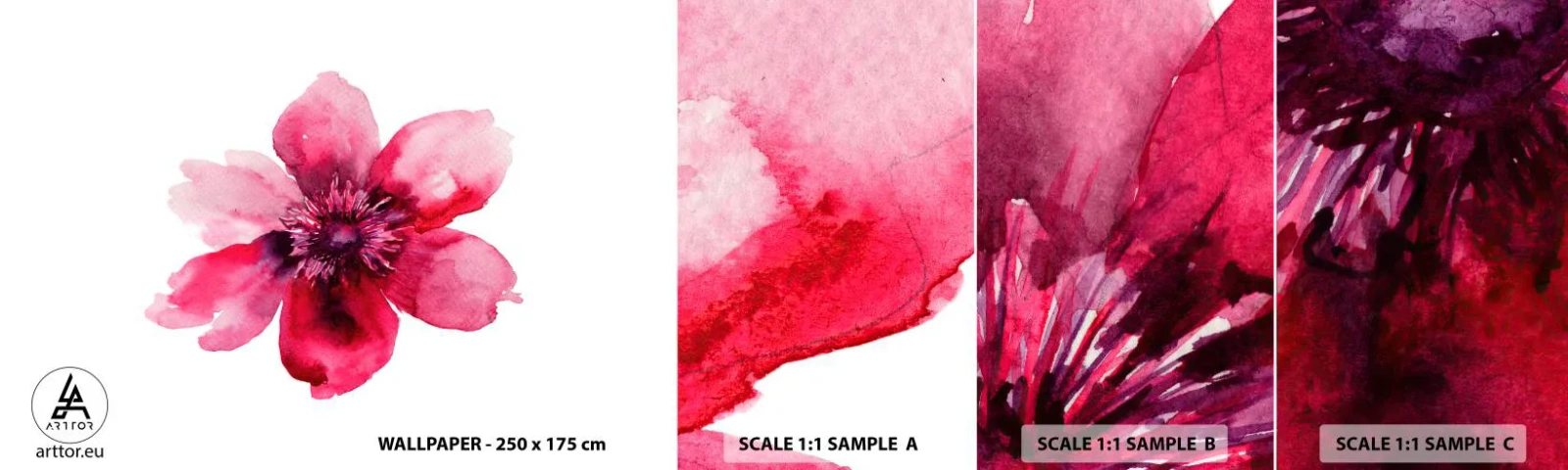 Fotótapéta Minta Öntapadós Deluxe Sticker - Kármin illatos csók - Virág, Akvarellek, Grafika - 100x30 cm