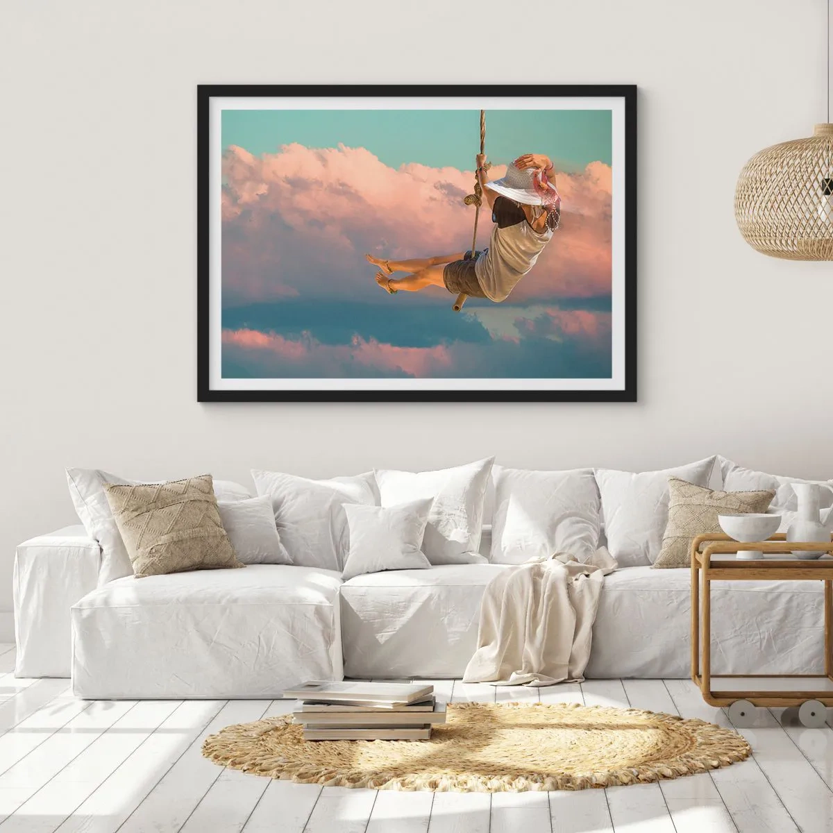Poszter fehér keretben - Szórakozás a fellegekben - 70x50 cm