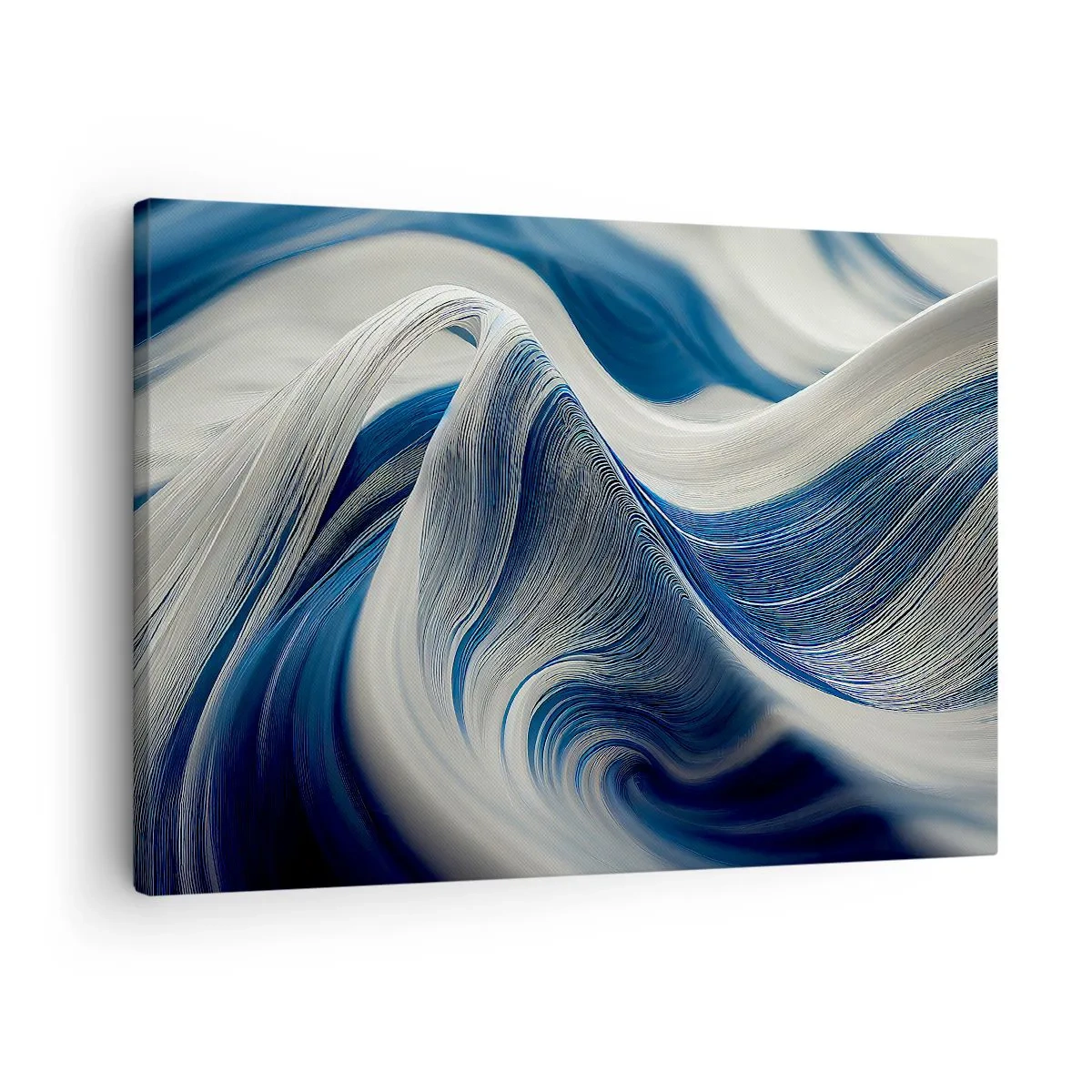Vászonkép - Absztrakt hullámok kék és fehér árnyalatokban - 70x50cm - Kék és fehér folyékonysága - Modern fali dekoráció nappalihoz és hálószobához ARTTOR
