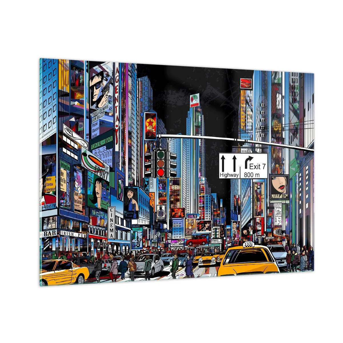 Üveg kép - Képregény nagy éjszaka - 100x70 cm