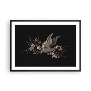 Poszter fehér keretben - Egzotikus hímzett madár - 70x50 cm