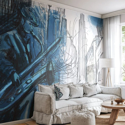 Fotótapéta Premium Sand - Városi rapszódia - Szaxofon, Dzsessz, Zene - 400x280 cm