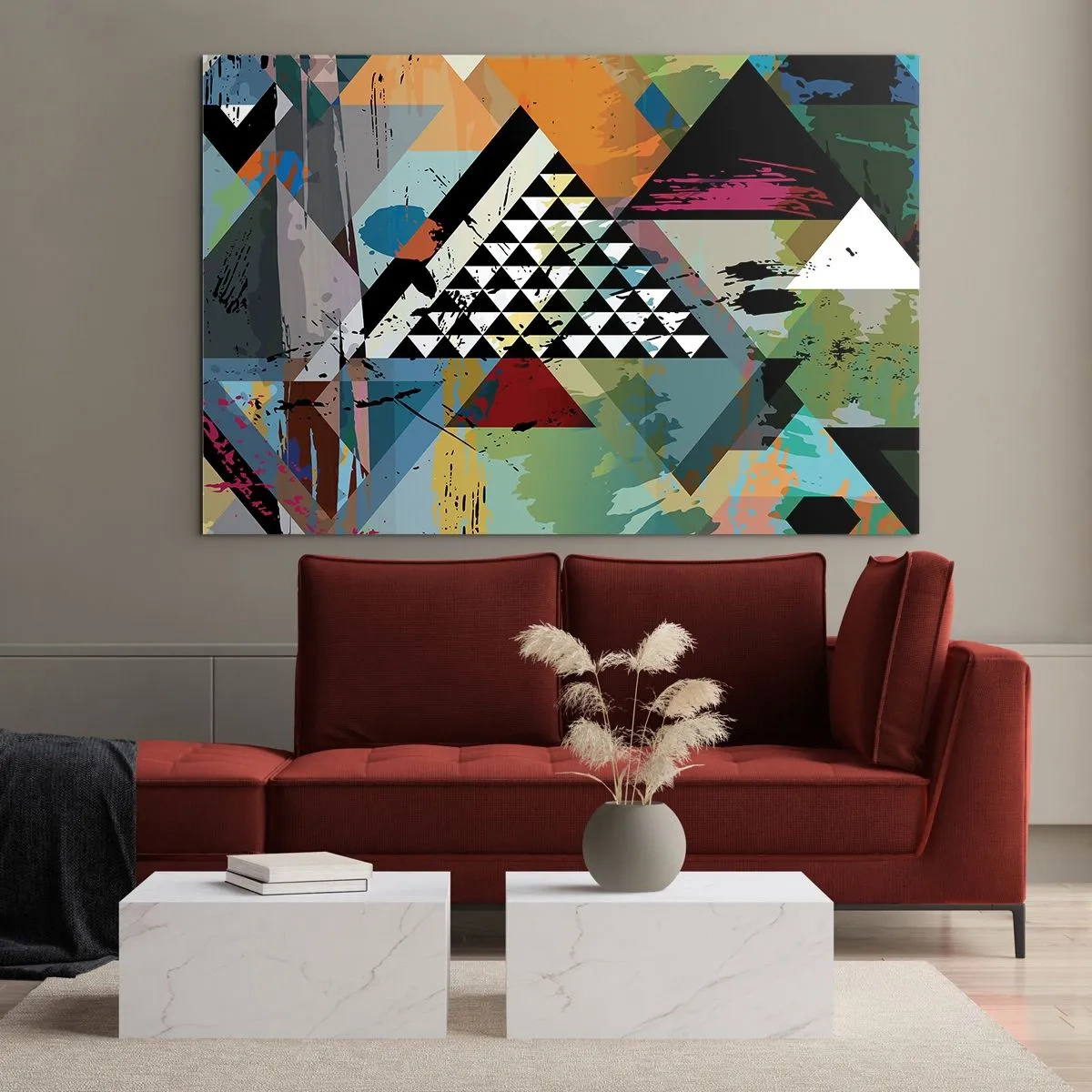 Üveg kép - Geometriai formák és színek absztrakt kompozíciója - 70x50cm - Milyen egyszerű - Modern fali dekoráció nappalihoz és hálószobához ARTTOR