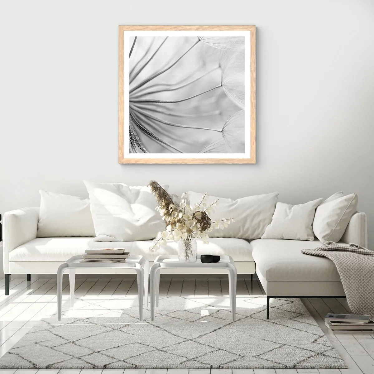 Poszter világos tölgy keretben - Pitypang, papírsárkány - 30x30 cm