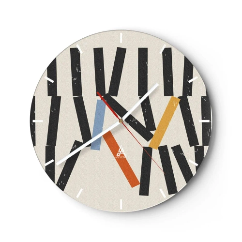 Falióra, Óra - Színes és fekete dominók világos háttéren grafikus elrendezésben - 30x30cm - Dominó - kompozíció - Modern fali dekoráció nappalihoz, konyhához és hálószobához ARTTOR