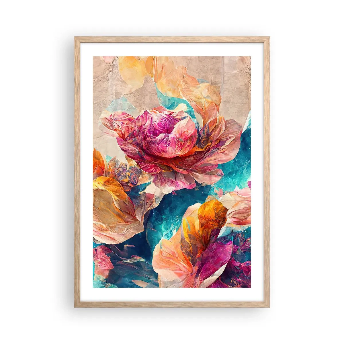 Poszter világos tölgy keretben - Egy csokor színes pompája - 50x70 cm