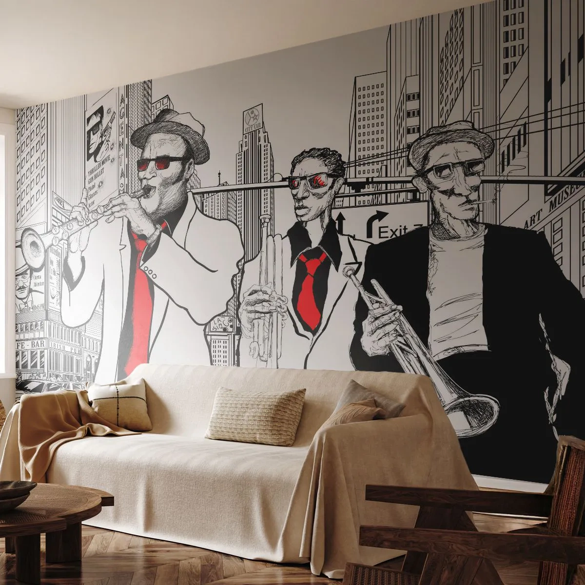 Fotótapéta Standard Eco - Városi rapszódia fekete-piros színben - New York, Dzsessz, Zene - 400x280 cm