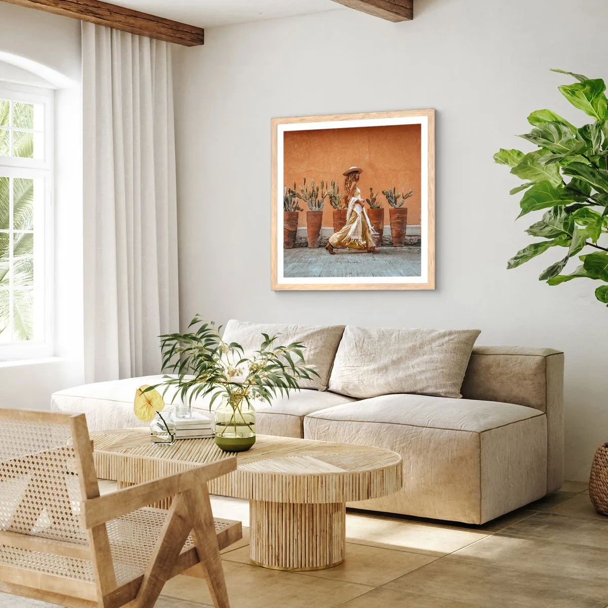 Poszter világos tölgy keretben - Hippi stílusban - 60x60 cm