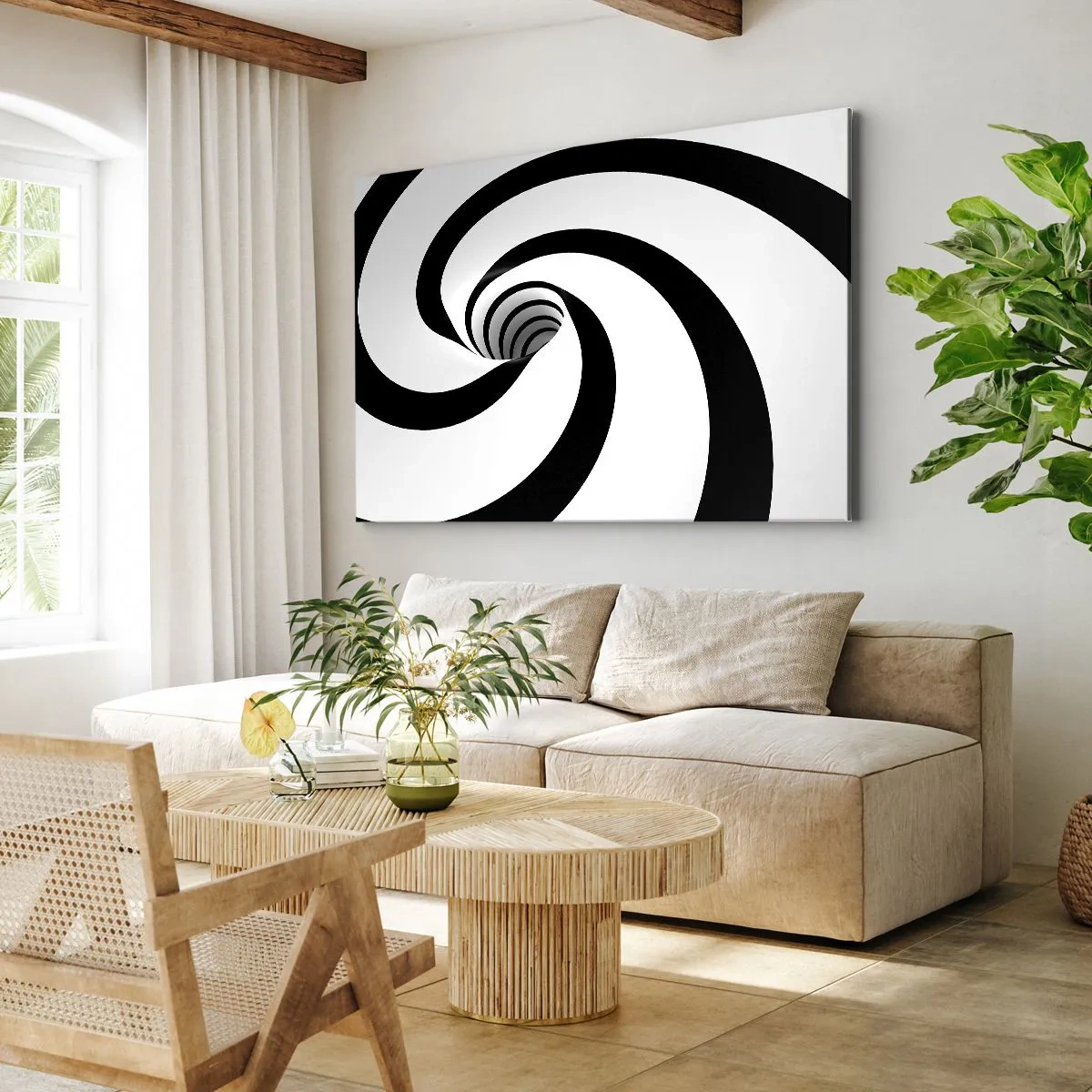 Vászonkép - Absztrakt fekete-fehér spirál örvényhatással - 70x50cm - Engedni az örvénynek? - Modern fali dekoráció nappalihoz és hálószobához ARTTOR