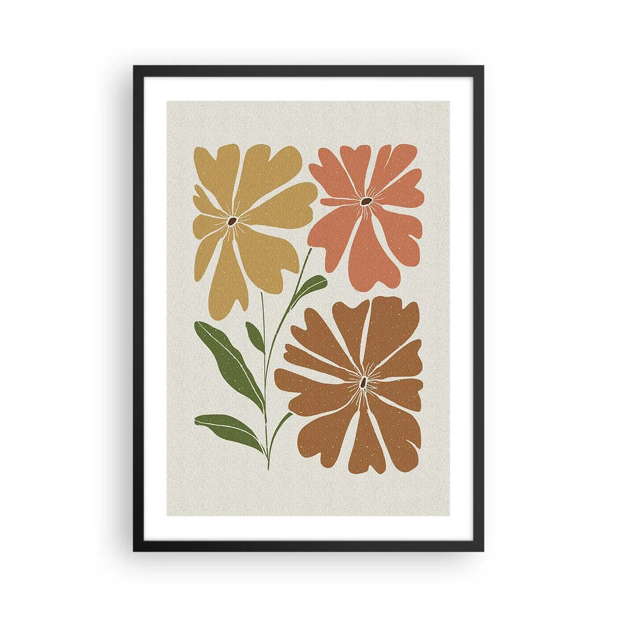 Poszter fehér keretben - Minimalista virágok meleg árnyalatokban - 50x70cm - Természet és geometria - Modern fali dekoráció nappalihoz és hálószobához ARTTOR