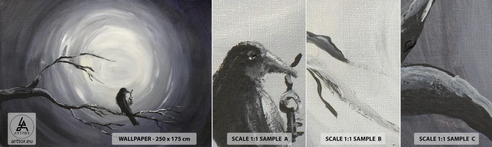 Fotótapéta Minta Premium Canvas - Az éjszaka rejtélyének kulcsa - Absztrakció, varjú, Madár - 100x30 cm