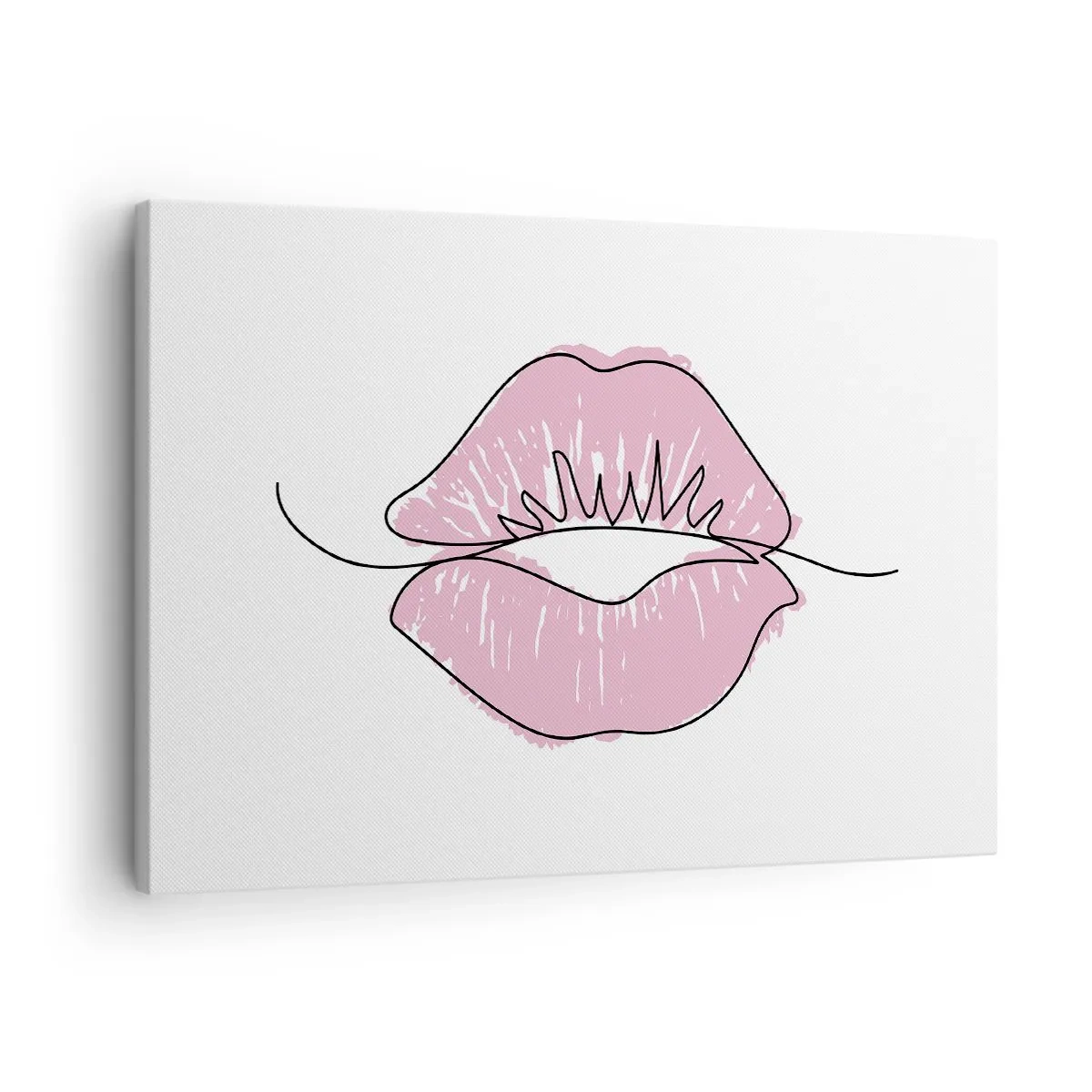 Vászonkép - Minimalista ajakrajz rózsaszín árnyalatban - 70x50cm - Készen állsz a csókra? - Modern fali dekoráció nappalihoz és hálószobához ARTTOR