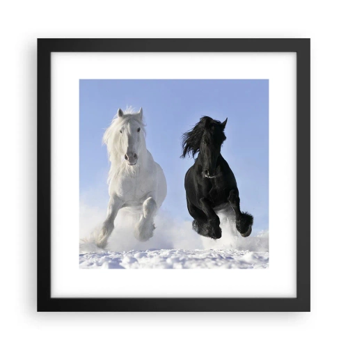 Poszter fehér keretben - Fekete-fehér galopp - 30x30 cm