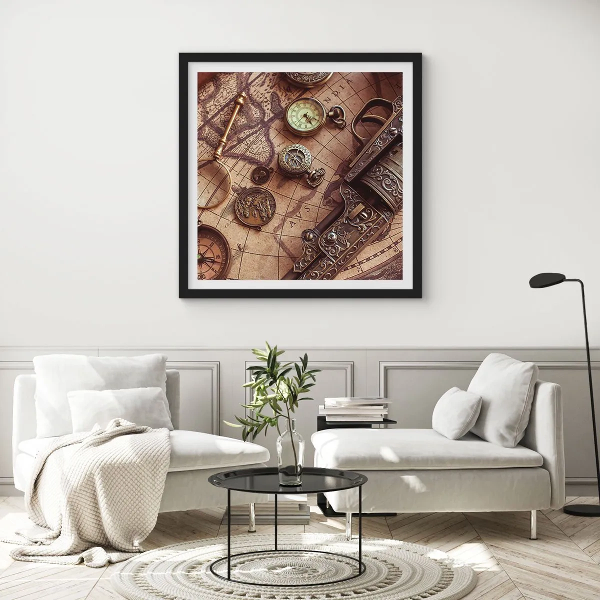 Poszter fehér keretben - Hív a kaland - 40x40 cm