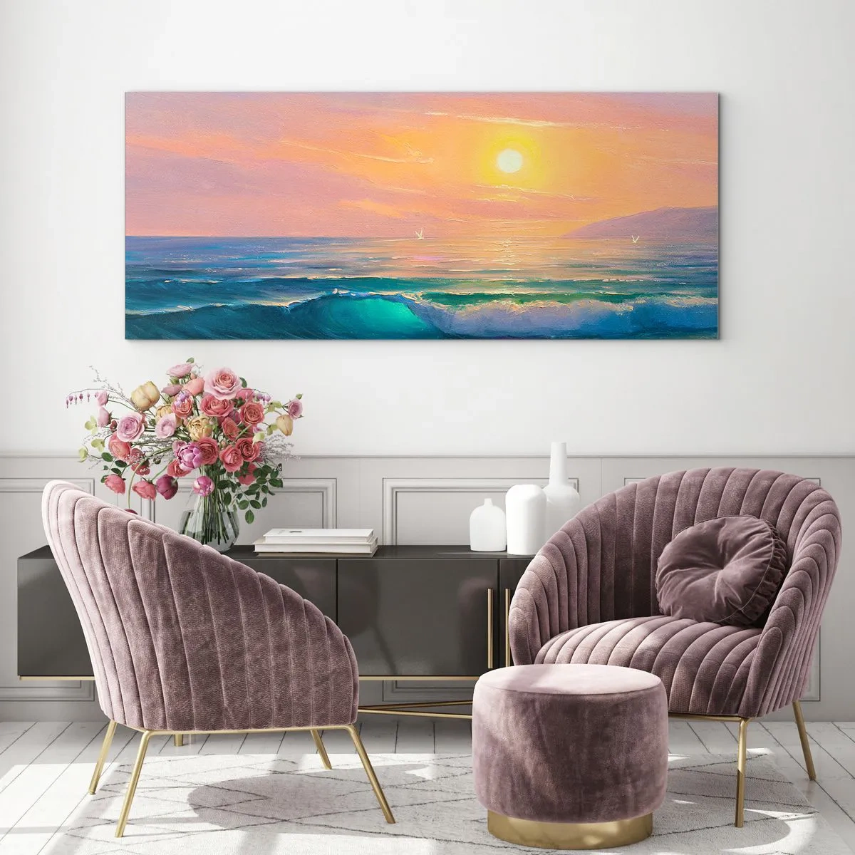 Üveg kép - A hullámok türkizkék dala - 100x40 cm