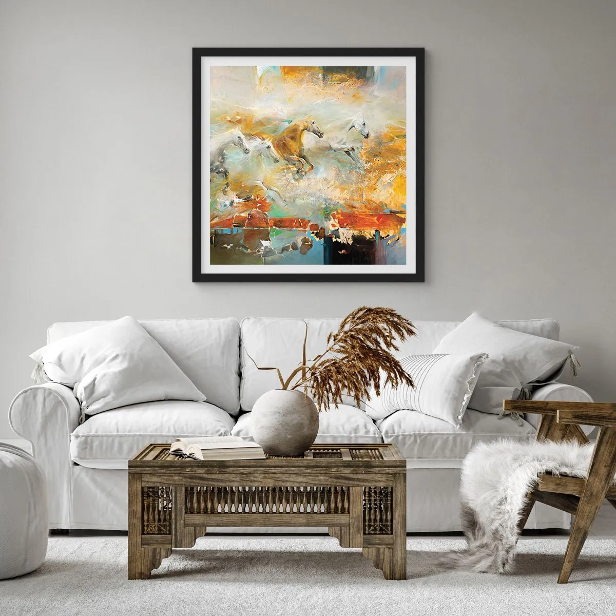 Poszter fehér keretben - Vágta a fényen át  - 50x50 cm