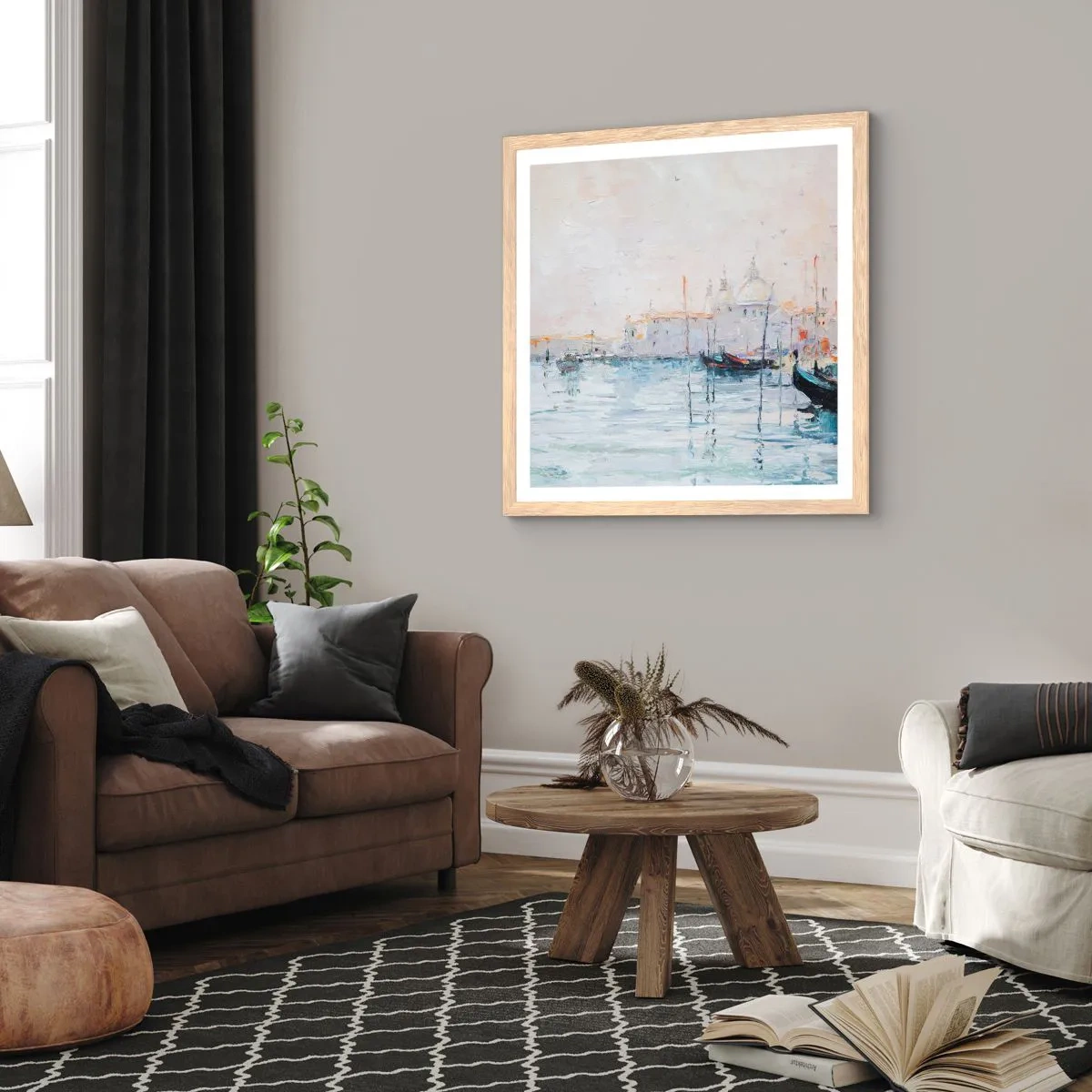 Poszter világos tölgy keretben - A víz mögött, a köd mögött - 60x60 cm