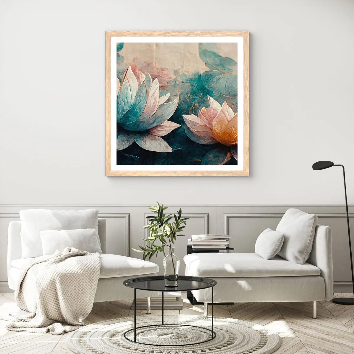 Poszter világos tölgy keretben - Tavi csillagok - 50x50 cm