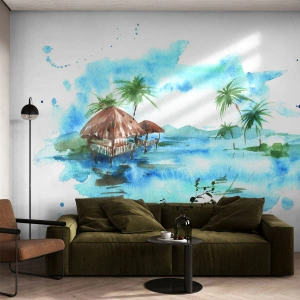 Fotótapéta Premium Canvas - Valahol a Csendes-óceánon - Tájkép, sziget, pálmafák - 350x256 cm