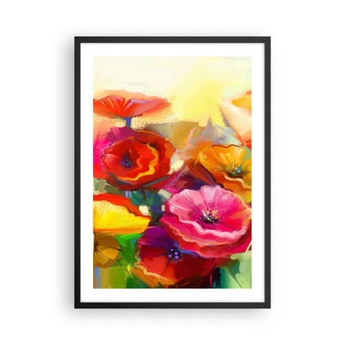 Poszter fehér keretben - Színes pipacsok absztrakt háttéren - 50x70cm - Nem csak piros - Modern fali dekoráció nappalihoz és hálószobához ARTTOR