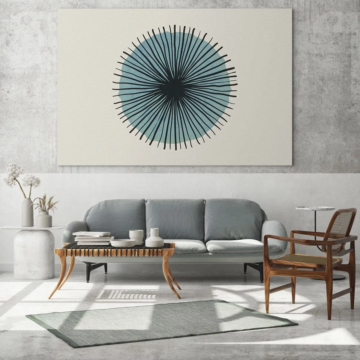 Üveg kép - Geometrikus minta türkiz és fekete árnyalatokban - 70x50cm - Ragyogóan a kékben - Modern fali dekoráció nappalihoz és hálószobához ARTTOR