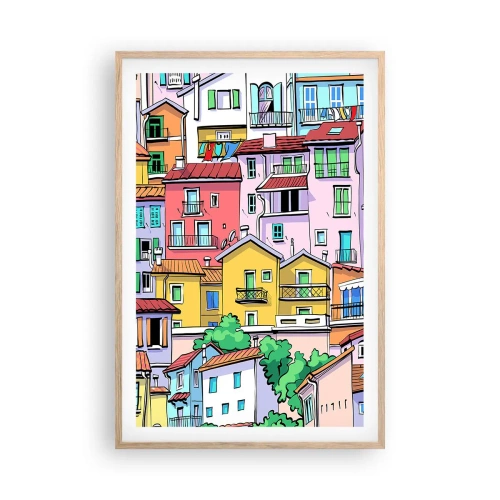 Poszter világos tölgy keretben - Vidám város - 61x91 cm