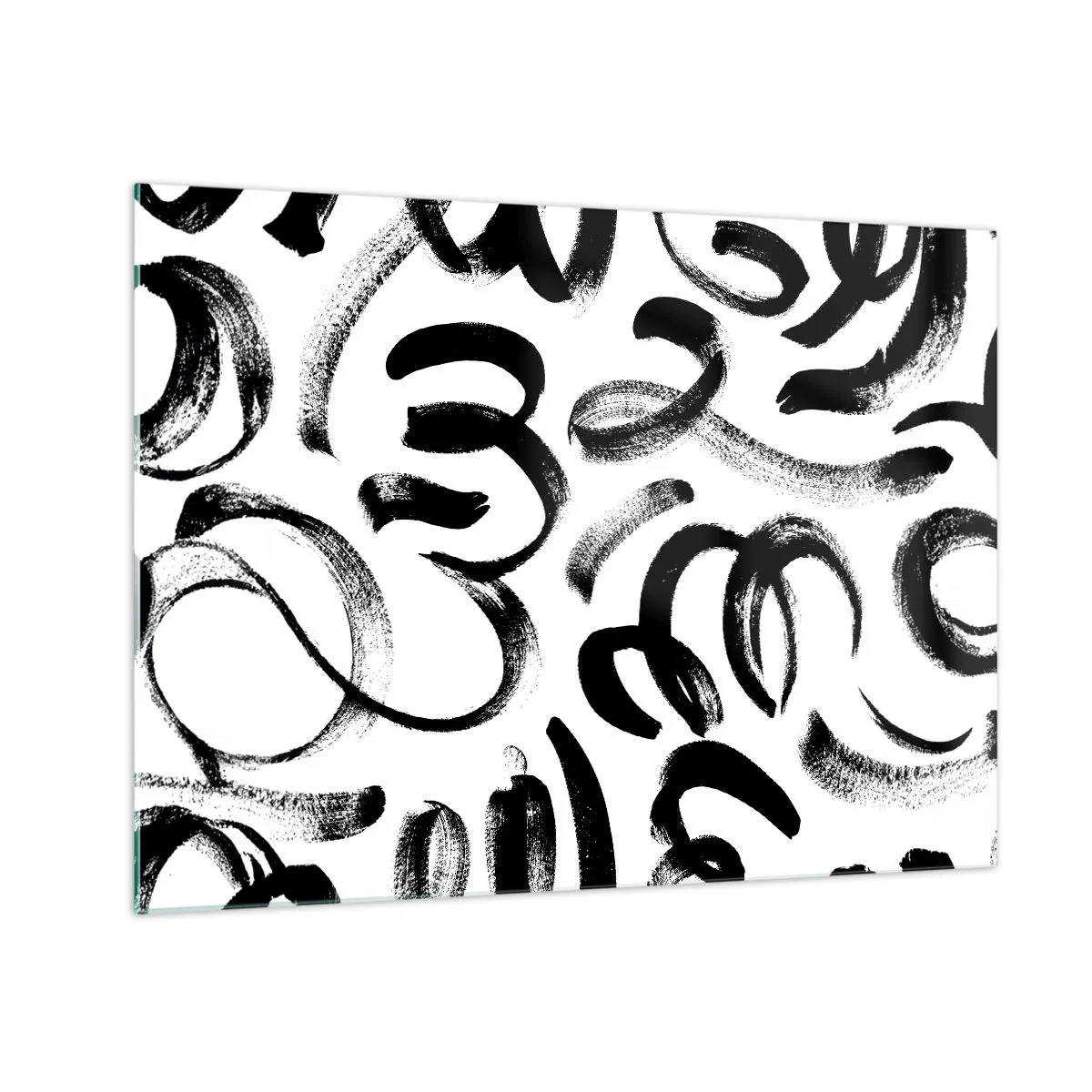 Üveg kép - Fekete-fehér absztrakt ecsetvonások - 70x50cm - Feketén-fehéren - Modern fali dekoráció nappalihoz és hálószobához ARTTOR